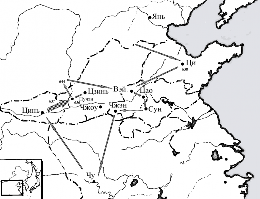 Карта I. Маршрут скитаний Чунэра