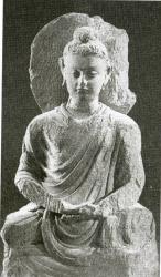 <em>Гандхарская школа. Статуя сидящего Будды (выс. 45 см, из коллекции Музея Гиме)</em>