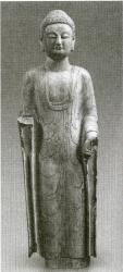 <em>Шаньдунская художественная школа; статуя стоящего Будды (выс. 120 см., дин. Северная Ци, 550−577)</em>