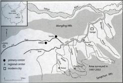 Рис. I-1. Район проведения археологической съёмки в 1997–2002 гг. в районе Ило (выделено пунктиром)