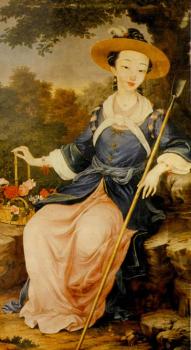 <em>Сян-фэй ян чжуан сян</em> - Сян-фэй в европейских одеждах. Бумага, живопись маслом; 147×71 см. Печати отсутствуют. Музей Гугун, Пекин.